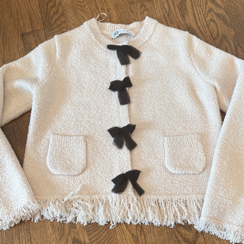 Zara bow Fringe sweater